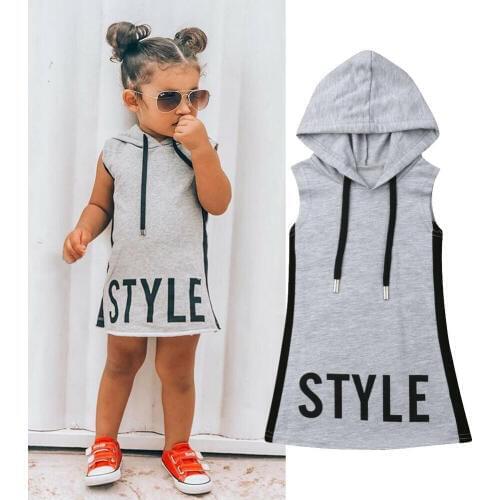 1-6Y Toddler Baby Girl Dress Clothes Letter Print Sleeveless Hooded Straight Sundress Dress