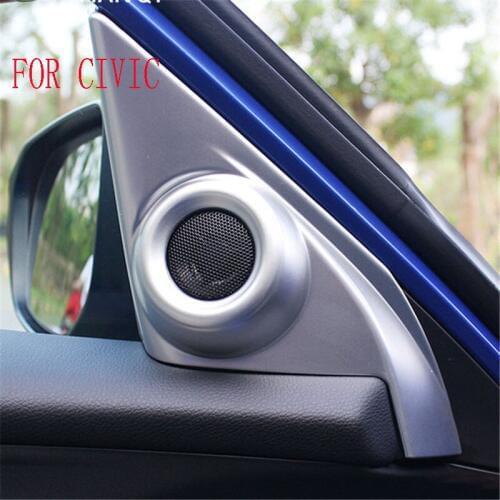 Fit For Honda Civic 2016 2017 Mouldings Car Interior Front Door Triangle Audio Speaker Cover Trim Sticker Styling 2Pcs/set