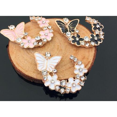 2016New 50Pcs Arc Butterfly and Flower Rhinestone Buttons for DIY hair accessories and wedding decoration HZ152