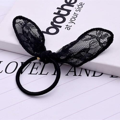 Hot Rabbit Ears Hair Band Sexy Black Lace Bow Hair Rope Scrunchie Elastic Hair Band For Women Girl Hair Accessories Rubber Band