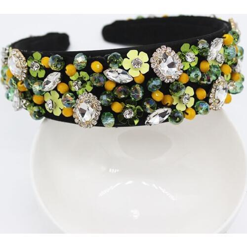 Handmade Luxury Charm Baroque Sequins Bead Crown Tiara Hair Bands Crystal Headband Wedding Hair Accessories 511