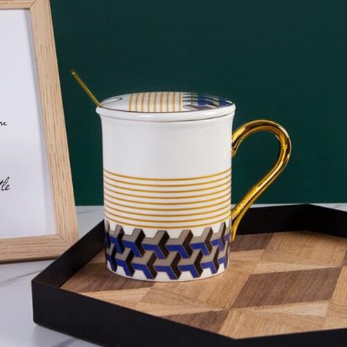 Luxury Noble Design Mosaic Coffee Mugs Nordic Ins Hot Gold Painting Ceramic Water Cups 350ml