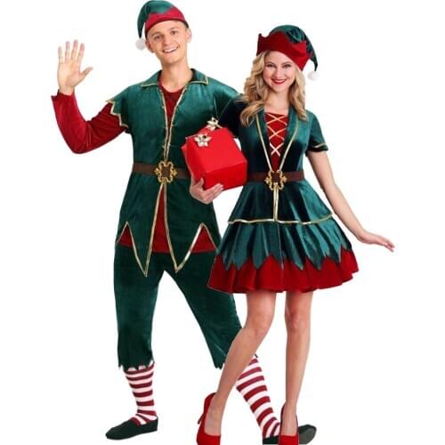 Christmas Costume Elf Naughty Match Dress Adult Couple Funny Holiday Festival Cosplay Santa Elven Outfit For Men Women