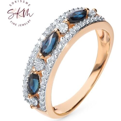 SKM Trendy sapphire rings for women 14k 18k rose gold Engagement rings designer Anniversary Luxury Fine Jewelry
