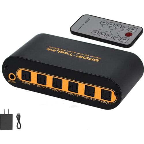 SPDIF/TOSLINK Optical Digital Audio True Matrix 4x2 Switcher/Splitter 4 In 2 Out Mar03