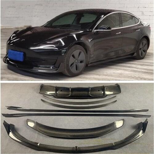 Real Carbon Fiber Spoiler+Front Lip +Rear Bumper Lip Diffuser Side skirts Protector For Tesla Model 3 2018 2019 2020 2021