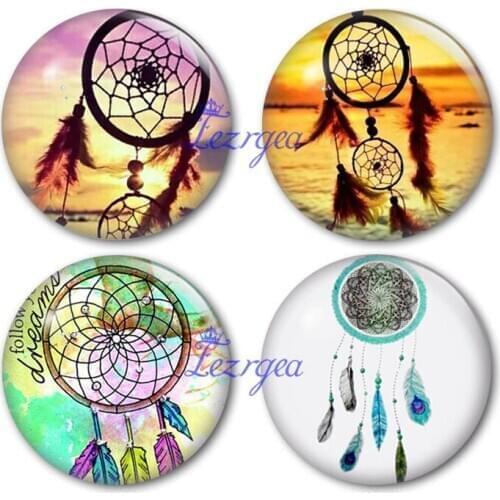 Dreamcatcher glass cabochons, Round photo dream catcher glass cabochon demo flat back Making findings