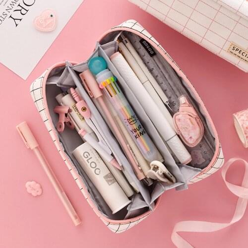 Pencil Bag Lovely Multifunctional 3-Pocket Canvas Pencil Pen Holder Case Bag Organizer for Home School Stationery Supplies