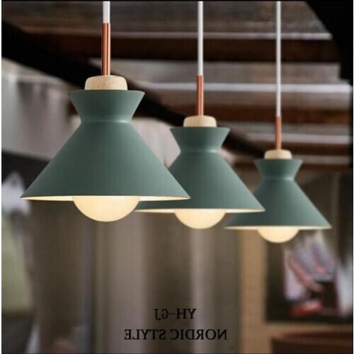 Vintage led wood pendant light art dining room modern hang lamp e27 nordic pendant lights living room restaurants bar droplight