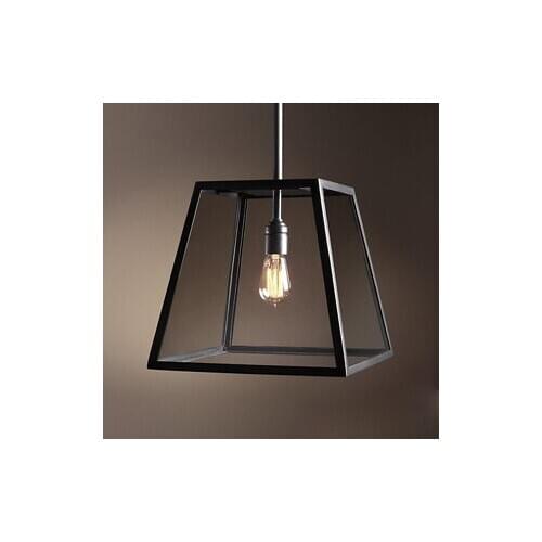 Loft Vintage Iron Metal Glass Box Suspension Luminaire Pendant Lights Bar Dining Room Lamp luminaire