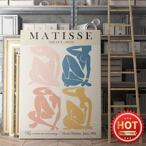 Henri Matisse Exhibition Poster, Matisse Cut Out Wall Art, Pink Red Yellow Blue Nudes Wall Painting, Vintage Color Abstract Gift