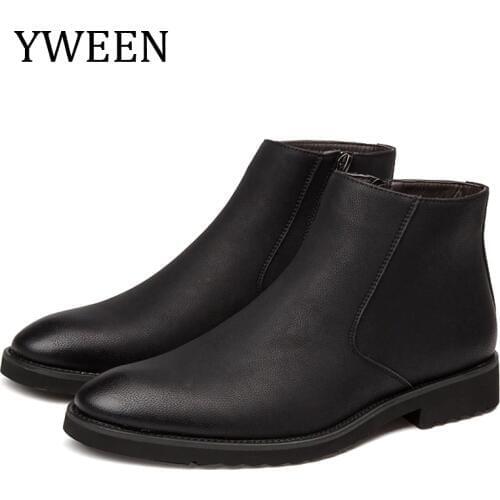 YWEEN Men Leather Chelsea Boots Autumn Winter Men Microfiber Leather Boots Men Dress Wedding Boots