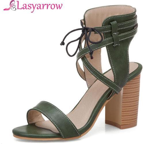 Lasyarrow Gladiator Slingback Peep Toe Lace Up High Heel Sandals Sexy Dress Heels for Women Ladies Chunky Heel Summer Shoes J624