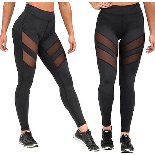 Women Fashion High Waist Mesh Splicing Slim Leggings Sport Yoga Running Pants