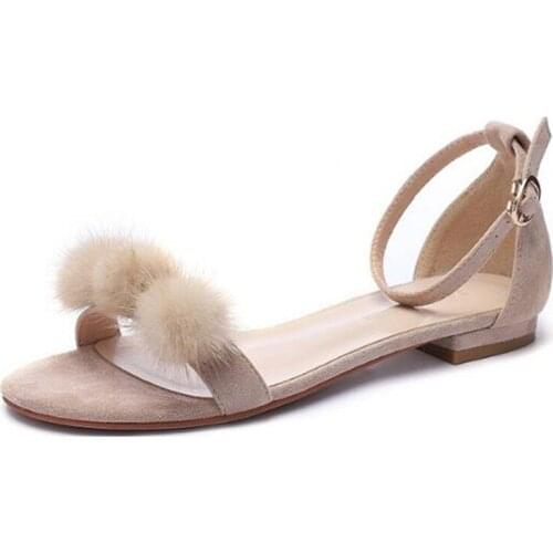New outdoor Sandals Roman sandals summer woman sandals Flat Toe Flock Buckle Strap Round Toe Open Toed Shallow shoes size 36-40
