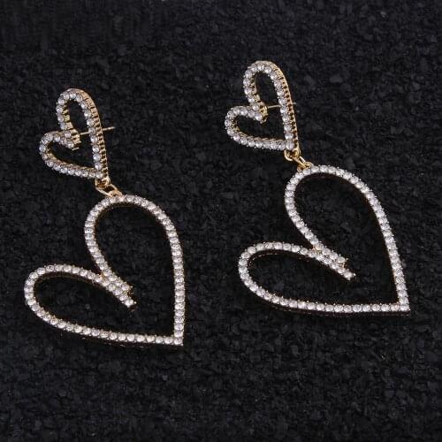 Big Heart Crystal Hoop Earrings for Women Bijoux Geometric Rhinestones Earrings Statement Jewelry Party Gifts