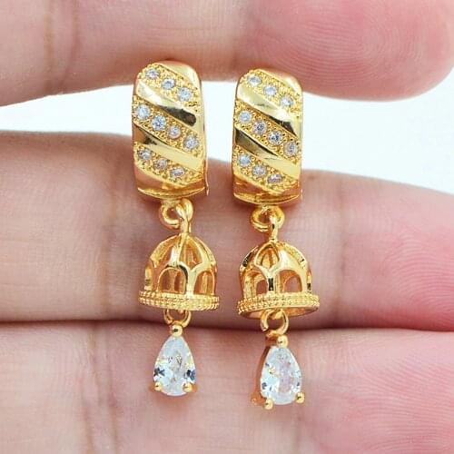 AAA+ Cubic Zirconia Gold Color Fashion Clear CZ Dangle Engagement Hoop Earrings for Women