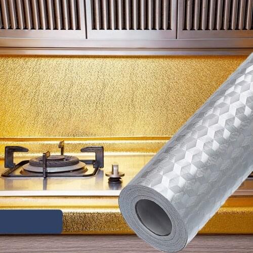 40x100cm/roll Kitchen Oil-proof Adhesive Stickers Stove Anti-fouling High-temperature Aluminum Foil Wallpaper Cabinet Film Paper