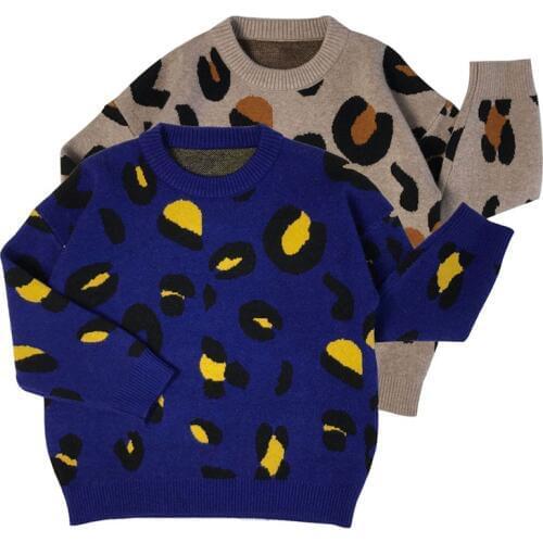 Leisure Toddler Girl Winter Clothes Long Sweater Childrens Leopard Sweater for Boy Pullover Kids Knitted Sweat Shirt 3-7 Y
