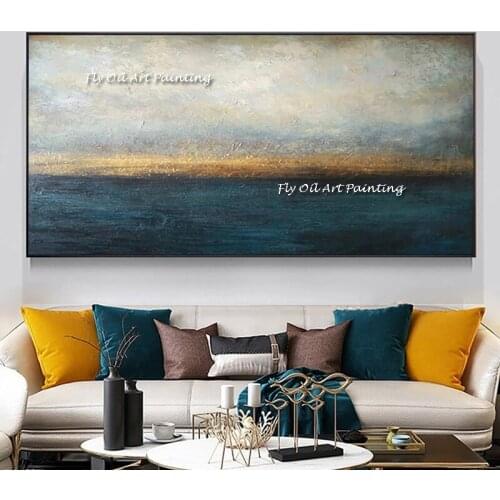 100% Handmade Modern Simple Abstract Oil Painting On Canvas Hand Painted Decoration Blue Art Picture for corridor