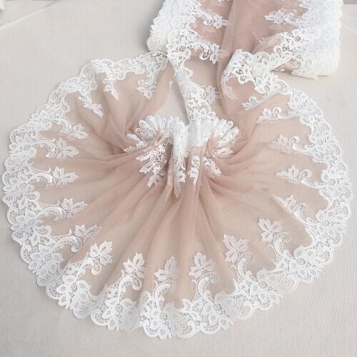 2Yards/Lot High Quality Beige White + Skin Tone Embroidery Lace Fabric Mesh Lace Ribbon Tulle Guipure Cord Lace Sewing DIY Cloth