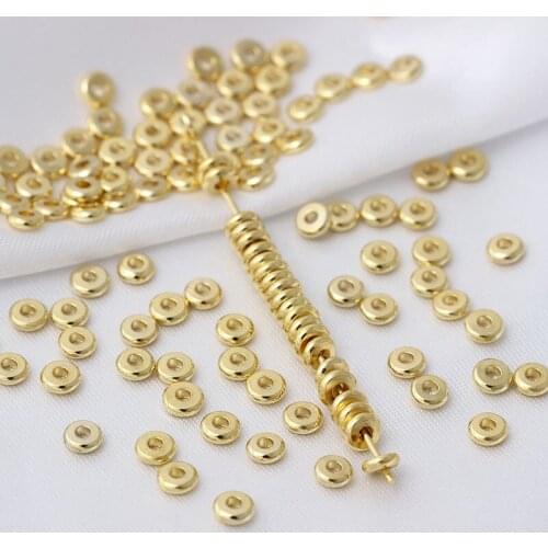 30Pcs/lot 3/4/5/6mm 18K Gold Plated Flat Flakes Loose Beads for Jewelry Spacer Beads DIY Making Bracelet Necklace Accessories