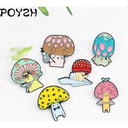 6 styles Cartoon mushroom Fairy Enamel Brooch Fashion personality Lapel Pin Backpack jackets fun Custom Badge Gifts for friends