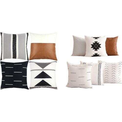 Promotion! 10x Pillow Covers 18X18 Inch Short Plush Black White Geometric Faux Leather & Modern Quality Design