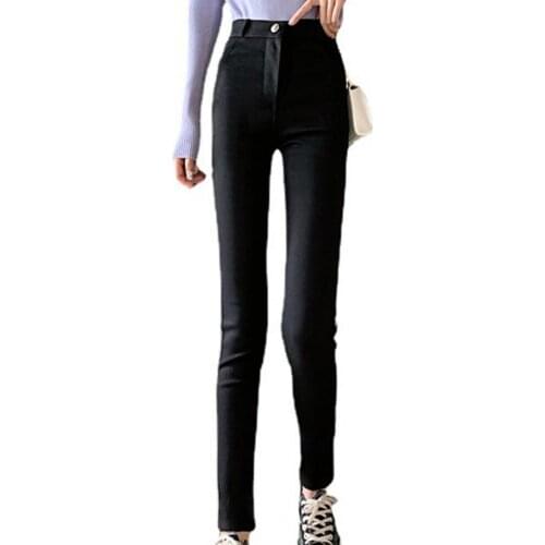 Solid Color Women Pants Fashion High Waist Bottoms Pockets Skinny Pencil Trousers Streetwear Slim Ladies Leggings