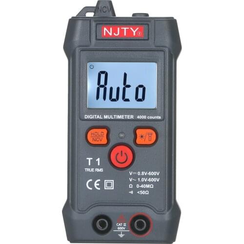 NJTY T1Palm-size LCD Digital Multimeter Auto Range NCV 4000 Counts True RMS Smart Universal Tester 600V Voltmeter ON-OFF Buzzer