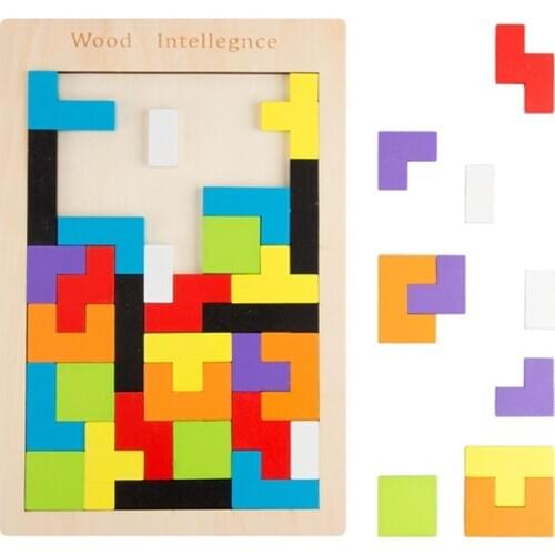 Kids Educational Montessori Toys Wooden Tetris Tangram Game Jigsaw Puzzles Children Christmas Gift