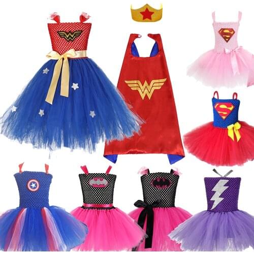 2021 Summer Girls Tutu Dress with Mask Super Hero Inspired Baby Costume Kids Cosplay Christmas Halloween Wonder birthday dress