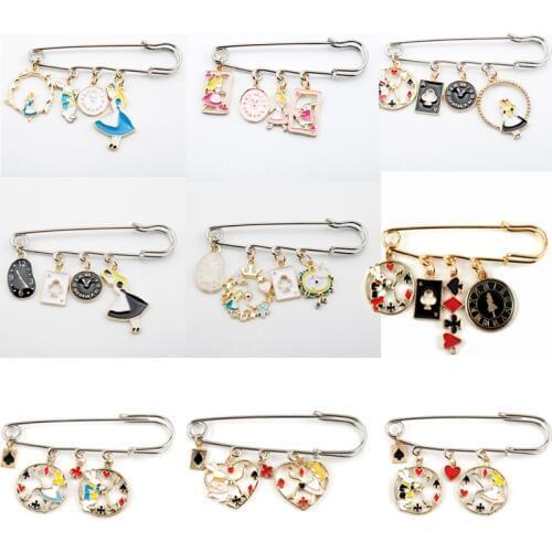 Safe-Pin Shape Enamel Pendant Pins Trinket Cartoon Girl Figure Poker Rabbit Brooch Enamel Lapel Pin Jewelry Badges Pins Brooches