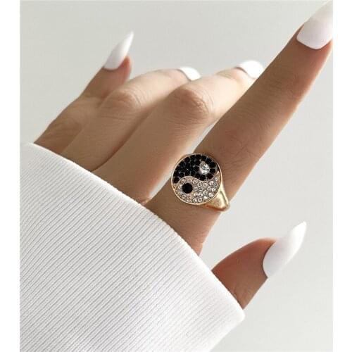 HI MAN Bohemia Mysterious Micro-inlaid Crystal Yin Yang Figure Ring Women Holy Church Prayer Jewelry Accessories
