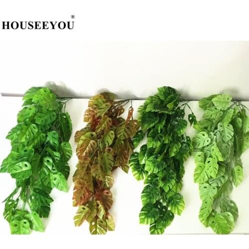 80CM Plastic Vine Artificial Plants Turtle Leaves Green Fake Palm Leaf Hanging Palm Rattan Home Wedding Garden Balcony Decor