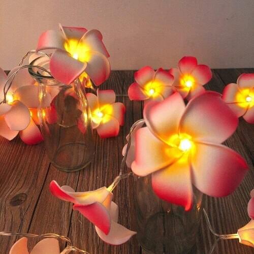 Artificial Plumeria String Lights Foam Frangipani LED Fairy Lights Battery Egg Flower Lamp for Bedroom Wedding Party Hair Decor