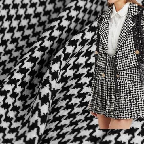 Italy Black White Houndstooth Tweed Fabric Garment Material Women Jacket Coat Sewing Cloth Tailor