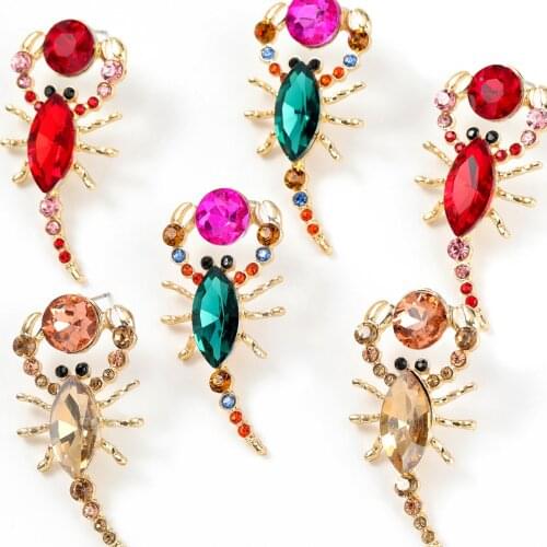 JIJIAWENHUA2021 Fashion New Trend Rhinestone Scorpion Shape Multicolor Women Statement Earrings Accessories