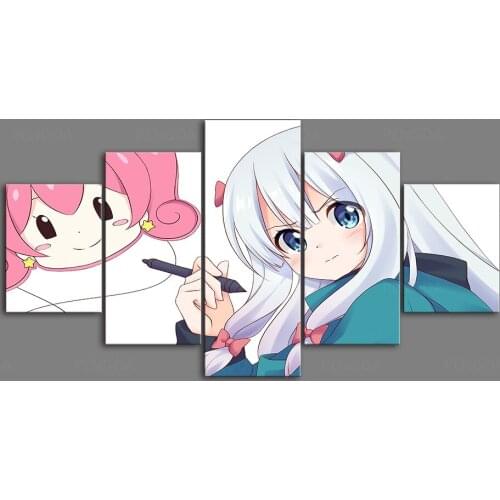 Prints Painting Anime Wall Artwork Modular Canvas Poster 5 Panel Picture Eromanga Sensei Home Decoration For Bedside Background