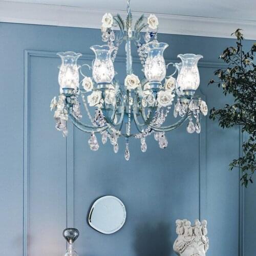 Korean rural chandelier northern Europe Mediterranean ceramic living room dining room flower and grass Crystal Chandelier