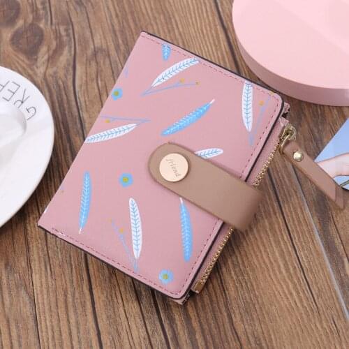 Women Leaf Print Wallet Cute Student Tassel Pendant Trend Small Fashion PU Wallet 2021 Women Coin Purse Ladies Card Bag