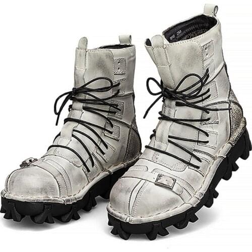 Motorcycle Leather Boots Riding Motocross Botas Motorboats Shoes Motorbike Boots Ankle Skull Boots Red winter Combat Boots 50