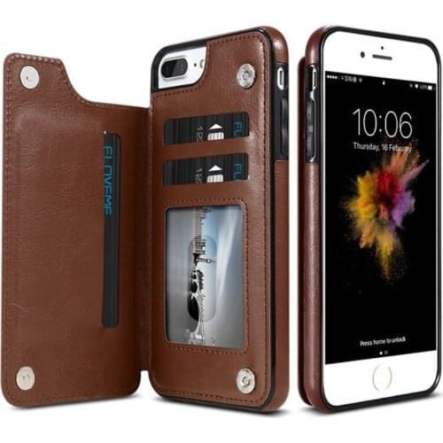FLOVEME for iPhone 8 Plus & 7 Plus Crazy Horse Texture Horizontal Flip Leather Protective Case with Card Slots & Holder