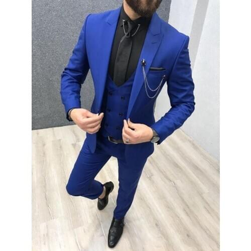 Handsome Groomsmen Peak Lapel Groom Tuxedos Mens Wedding Dress Man Jacket Blazer Prom Dinner (Jacket+Pants+Tie+Vest) A010