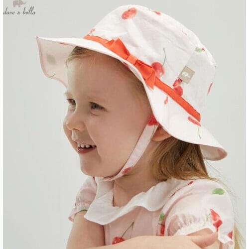 DBJ17487 dave bella summer fashion new born baby girls cute bow cartoon print girl hat