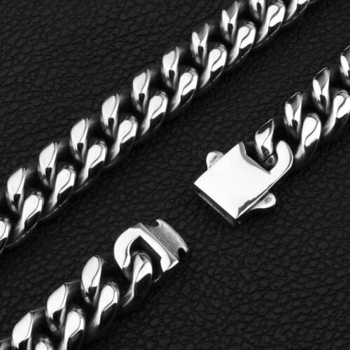 Top Design 12MM Stainless Steel Silver Polished Miami Cuban Chain Link Jewelry Fashion Clasp Mens Necklace Or Bracelet Bangle