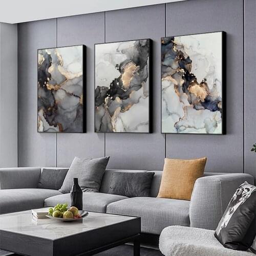 Marble Gold Black Canvas Poster Print Abstract Modern Wall Art Painting Nordic Wall Pictures Living Room Decoration Home Decor