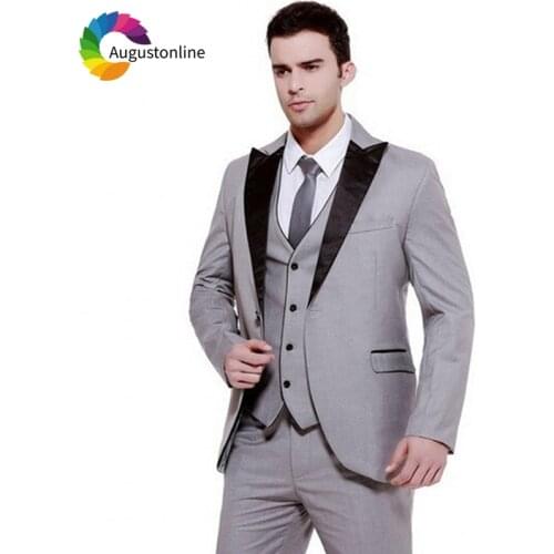 Grey Black Peaked Lapel Men Suits For Wedding Bridegroom Prom Groom Tuxedo Slim Fit Formal Best Man Blazer Jacket+Pants+Vest