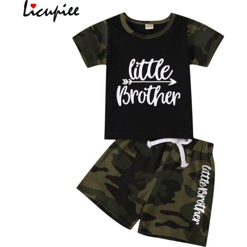 0-24 Months Fashion Baby Boys Short-sleeved Shorts Set Fashion Letter Camouflage Round Neck Tops and Short Pants