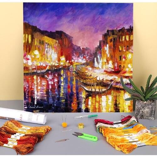 Golden Venice Printed 11CT Cross Stitch DIY Embroidery Set DMC Threads Needlework Handicraft Craft Sewing Counted Sales